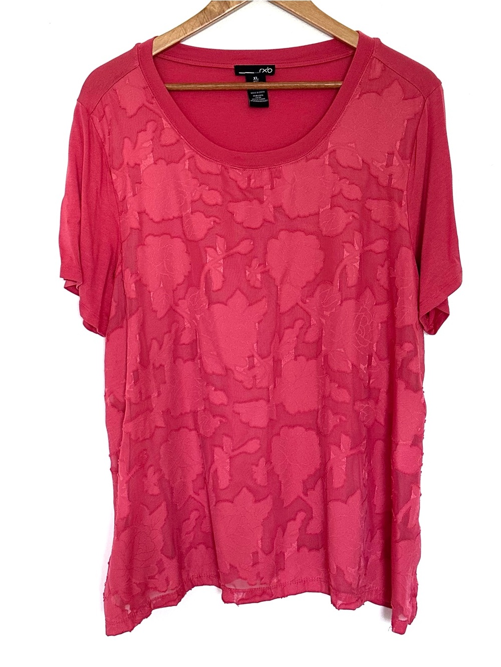 RBX Shirt Women’s XL Rustic Red Floral Short Sleeve Pullover Round Neck Top